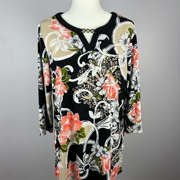Tradition Tops - Tradition Floral Multicoloured 3/4 Sleeve Medium Top with Embellishment